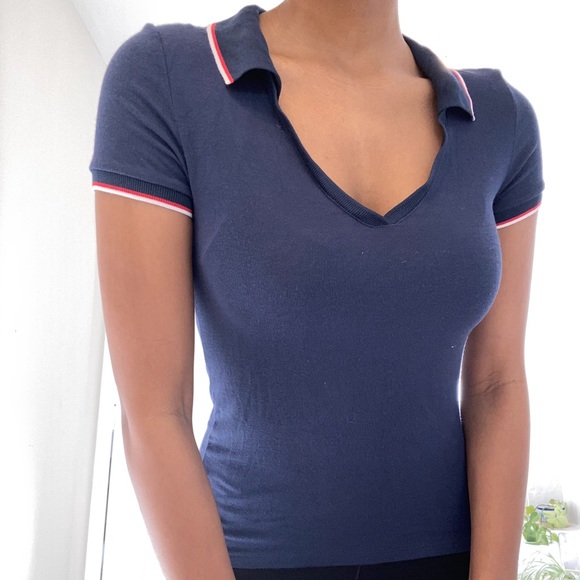 American Eagle Navy Collar T-Shirt - Picture 1 of 3